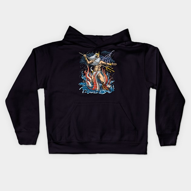 Ancient Greek God Poseidon Kids Hoodie by underheaven